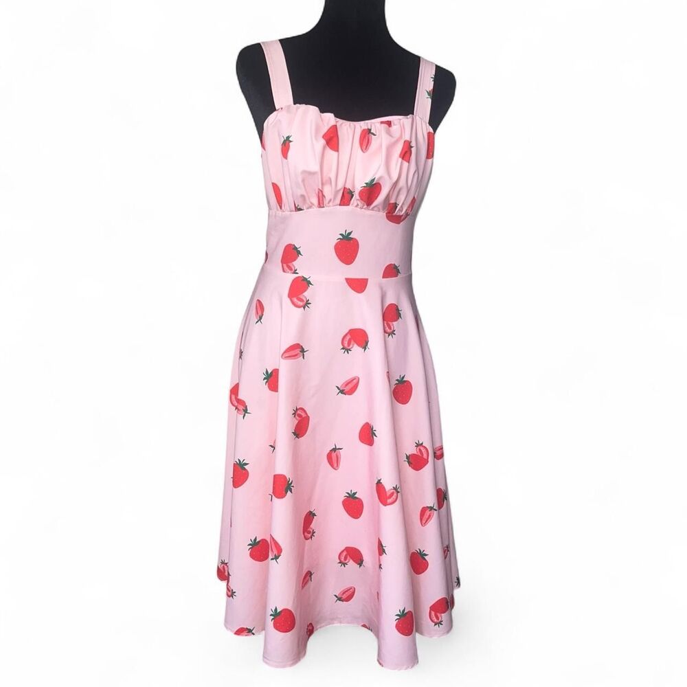 Belle Poque Women's Pink Strawberry Vintage Flared A Line Dress SZ S